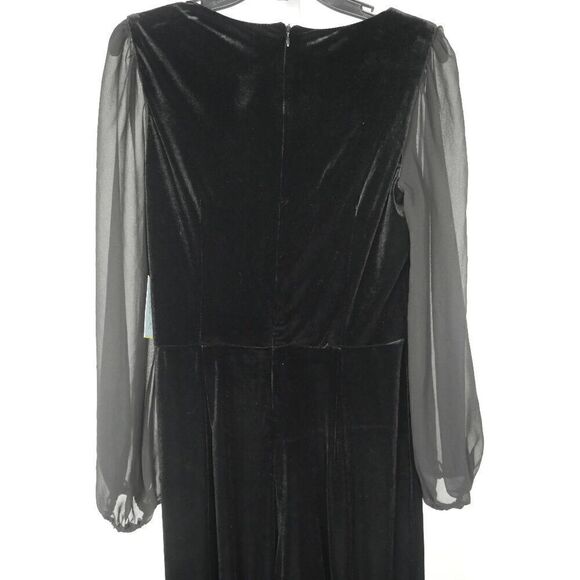 CeCe Women's Black Velvet Long-Sleeve Tie-Waist V-Neck Jumpsuit M - Picture 5 of 11